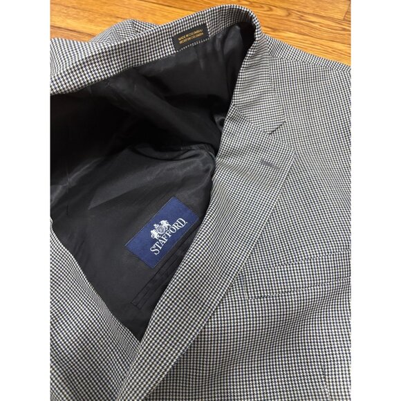 Stafford Mens Blazer Suit Jacket 50R Poly Wool Houndstooth 2 Button Sport Coat - Picture 5 of 8